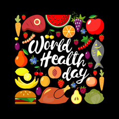 World health day concept. Square banner. Vector illustration. Flat.
