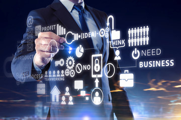 Businessman sketching his ideas . Mixed media