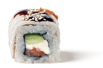 Classic roll with a smoked eel and a salmon