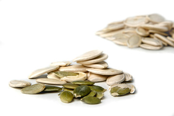 Pumpkin seeds on whote background