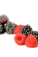 Studio shot of raspberries and blackberries