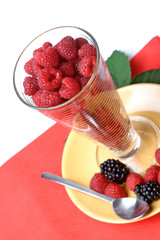 Fresh raspberries and blacberries dessert