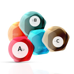 Glass color hexagons. Glossy plastic hexagon design with text