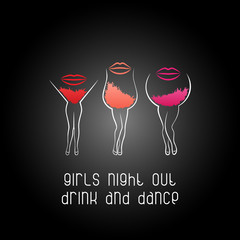 Girl Night Out poster with Cocktails. Design for women party invitation, banner or flyer template.