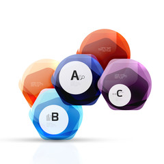 Glass color hexagons. Glossy plastic hexagon design with text