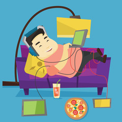 Man measuring waist vector illustration.