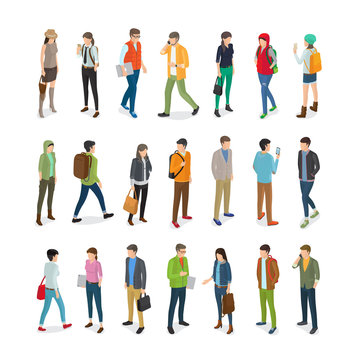 Teenagers Students Vector Flat Collection on White