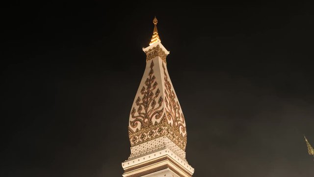 4k Time-lapse of Wat Phra That Phanom temple at twilight, Nakhon Phanom, Thailand.