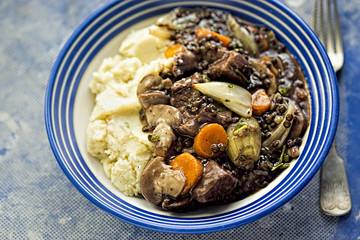 Irish beef stew with mashed potatoes