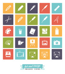 Art and design square color icon vector collection