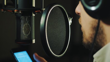 Professional Microphone in recording studio.