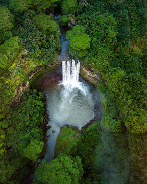 Waterfall and green forest, Wailua Falls, Kauai, Hawaii, United States of America