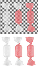 Transparent and red foil food snack pack for candy and other products