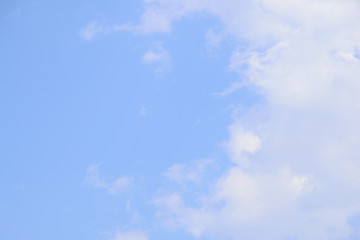 White fluffy clouds in  blue sky and space