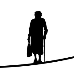 Silhouette | Ältere Dame mit Gehstock