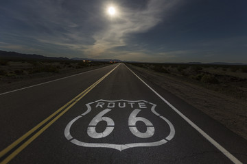 Full moon over Route 66 in the California Mojave desert.  
