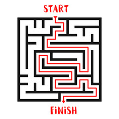 Maze Game with solution background. Labyrinth with Entry and Exit. Vector Illustration.