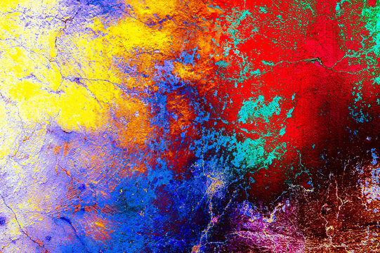Grunge color wall background texture in rainbow style