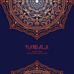 Blue vector invitation with mandala design element.