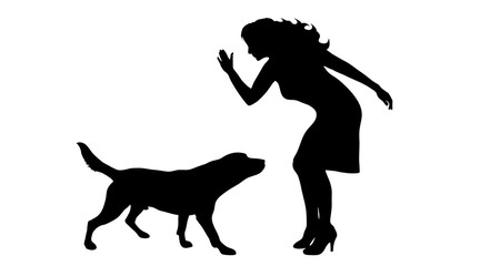 Vector sailhouette of woman with dog.