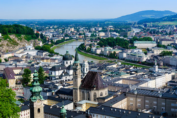 Salzburg City Austria,Aerial beautiful Panoramic View of the historic