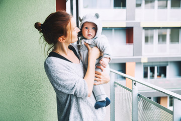 Mom and her son outdoors.