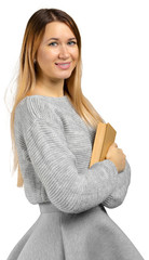 young girl with book isolated on a white background