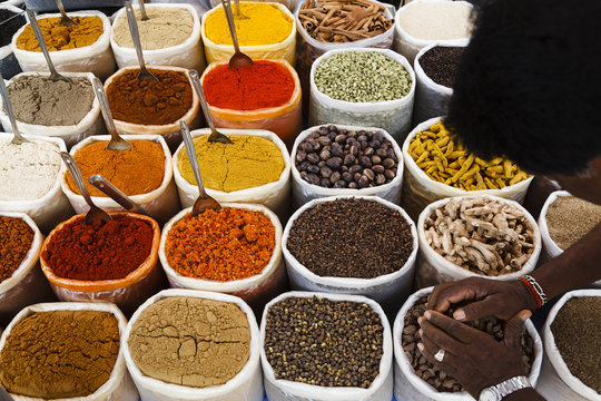 Spice stall at Mapusa Market, Goa, India.