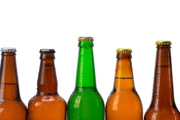Set of beer bottles isolated