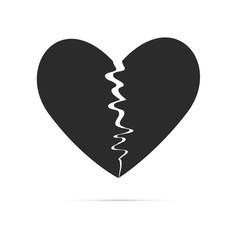 Black broken heart shape vector icon. Simple love symbol isolated on white background. Flat style for graphic and web design, logo.