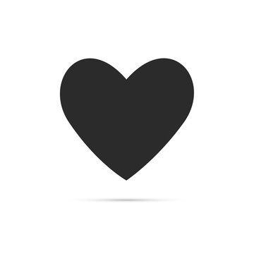 Black heart shape vector icon. Simple love symbol. Valentine's Day sign, emblem isolated on white background with shadow, Flat style for graphic and web design, logo.