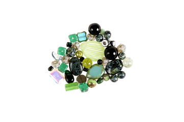 Pressed multicolored glass beads on white background - isolated