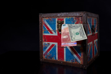 euro and american dollar on British flag