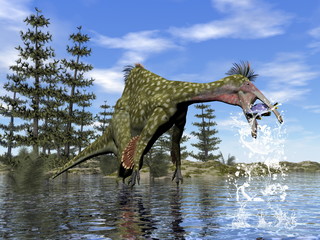 Deinocheirus dinosaur fishing - 3D render