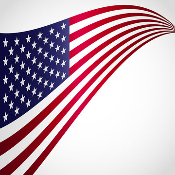 Image of American Flag, Symbol USA on a White Background, Stars and Stripes Illustration.