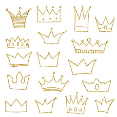 Set of hand-drawn crowns in doodle style.