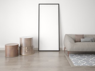 Mock up poster empty frame in the living room with a classic style.