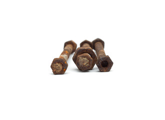 rusty screws and bolts isolated on white