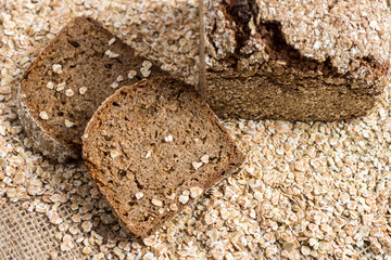 Whole Grain Unleavened Organic Bread with Rye, Oats and Flax Seeds. Healthy Chrono Diet.