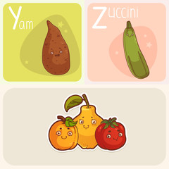 Cute Vegetable and Fruit Alphabet. Cartoon Characters
