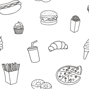Seamless pattern from products fast food