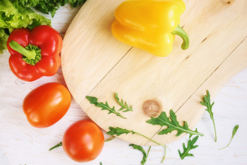bell pepper, green salad and arugula, top view