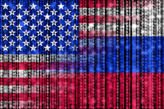 American Digital Flag Morphing Into Russian Binary Flag