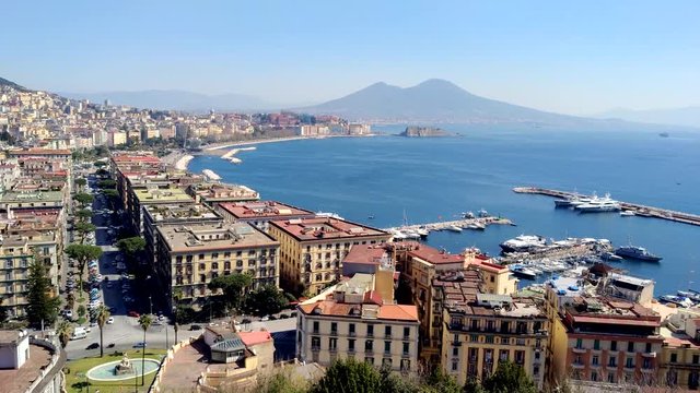 panoramic view of the Bay of Naples with Vesuvius in the background - It