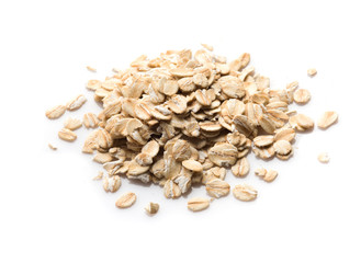 Oat flakes on white background