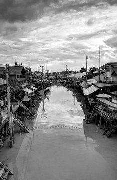 Floating market in Amphava district of Thailand in Asia.