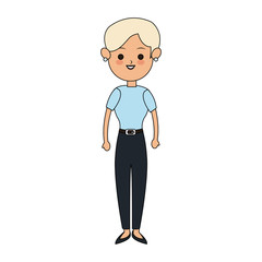young pretty woman with short hair cute cartoon icon image vector illustration design 