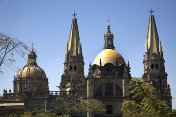 Fototapeta na wymiar Guadalajara Cathedral Overview Two Domes Two Spires