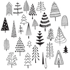 Set of hand-drawn Christmas trees. © ImHope