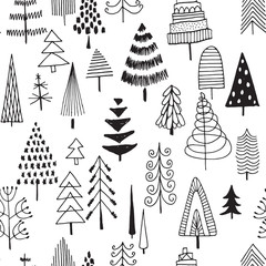 Seamless pattern with hand-drawn Christmas trees.